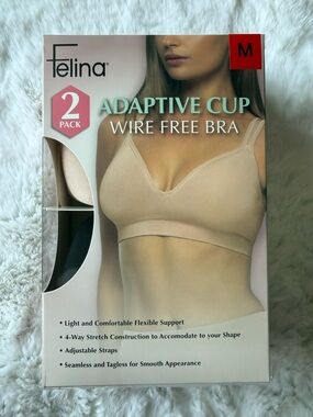 Felina Adaptive Cup Wire-Free Bra - Nude & Black (2 Pack) size M